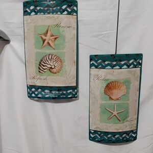 Teal and Beige Seashell Wall Art Pair